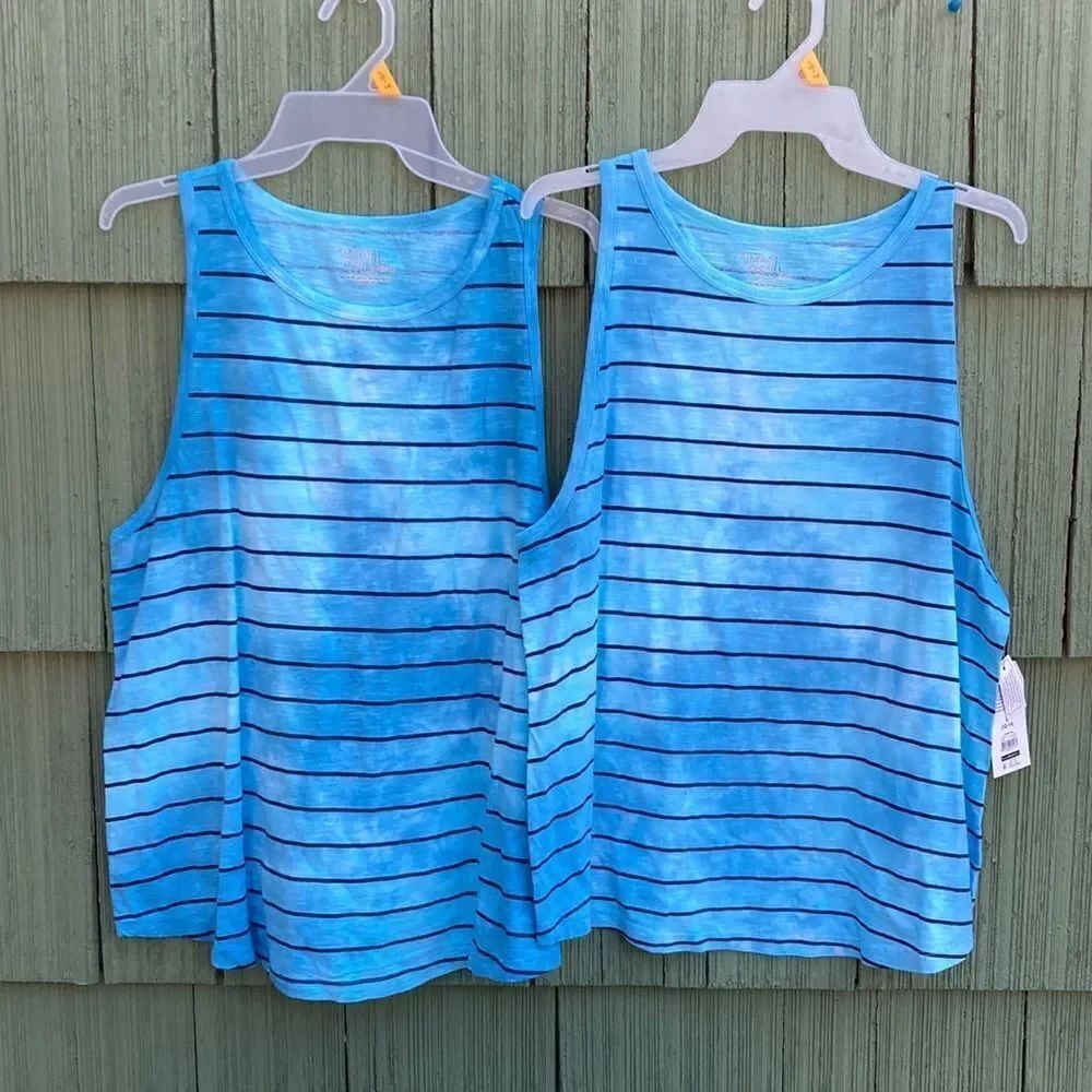 WOMENS COTTON Tie Dye Striped Swing Tank Top Shirt 2-Pack Size L